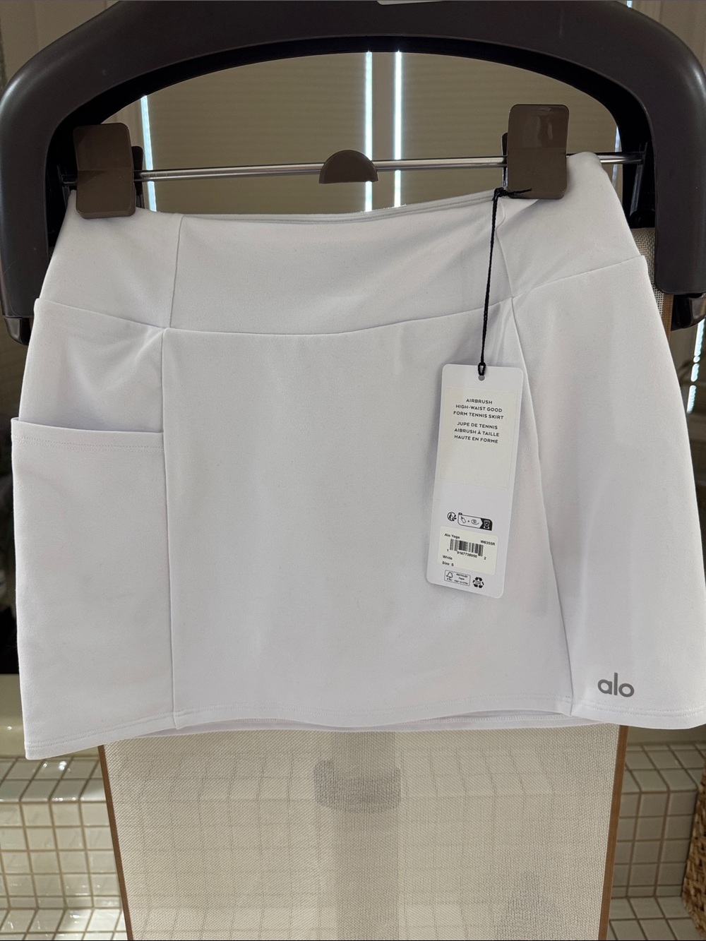 Alo White Airbrush High Waist Good Form Tennis Skirt with Pocket NWT